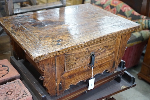 An 18th century style French provincial fruitwood single drawer low table, width 69cm, depth 49cm, height 31cm